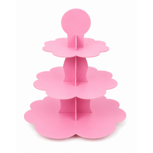 3 Katlı Pembe Cupcake Standı Muffin Kek Sunumluk Parti Servis Standı