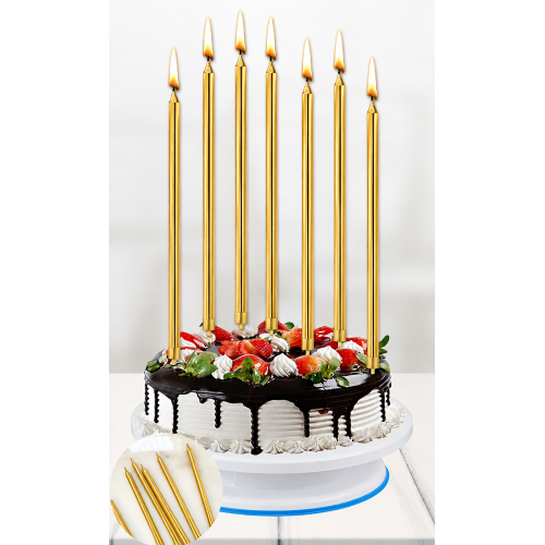 1 Adet 6lı İnce Uzun 20cm Gold Altın Pasta Mum