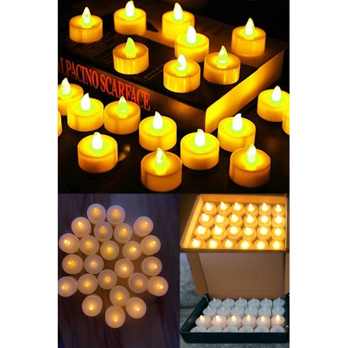4 Adet Pil Dahil Ledli Mum Tealight Işıklı Dumansız Alevli Sarı Pilli Led Mum Gün Işığı