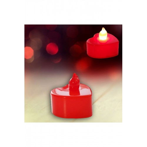 8 Adet 4x4cm Işıklı Kalp Mum Görünümlü, Kırmızı Led Mum