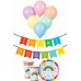 8 Kişilik Gökkuşağı Bulut Konseptli Doğum Günü Parti Seti Rengarenk Pastel Makaron Renkler Balon Set