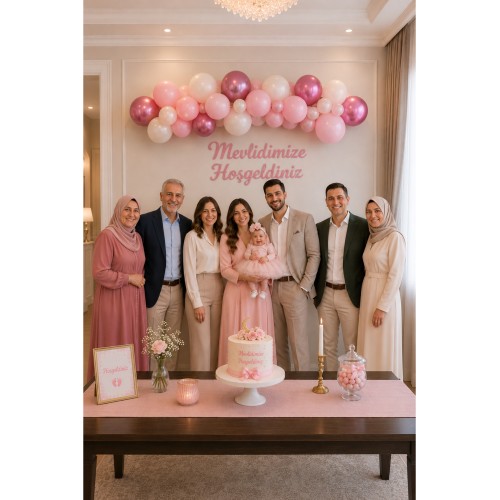 Mevlid Seti: Oda Mekan Süsleme Yazı, Banner Set Bebek Diş Pembe Beyaz Fuşya Balon Zincir