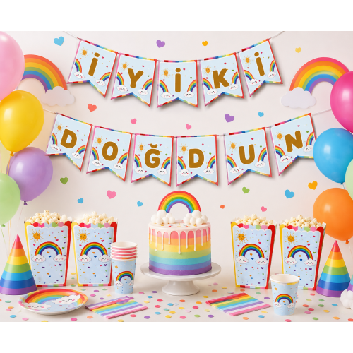 Gökkuşağı İyi Ki Doğdun Banner - Rainbow Doğum Günü Flama Parti Süsü