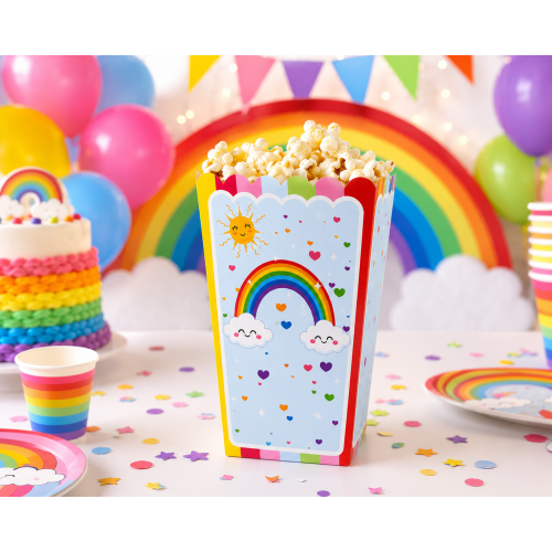 Gökkuşağı Popcorn Kutusu 8'li-Rainbow Doğum Günü Parti Mısır Kutusu Çocuk Parti Konsepti