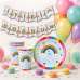 8 Kişilik Gökkuşağı Bulut Konseptli Doğum Günü Parti Seti Rengarenk Pastel Makaron Renkler Balon Set