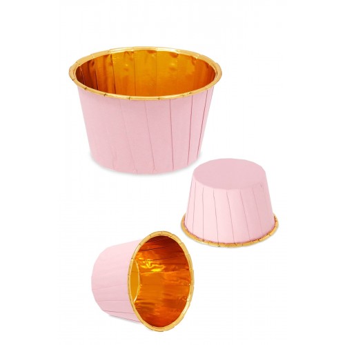 25'li Pembe Gold Metalik Muffin Kek Kalıbı Parlak Altın Cupcake Kapsülü Muffin Kalıbı 7x4 Cm