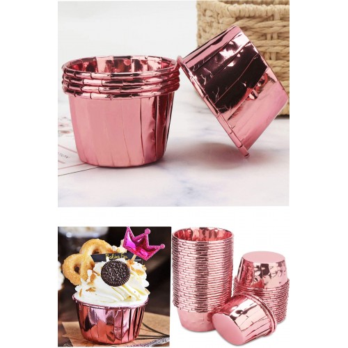 25'li Rose Gold Metalik Muffin Kek Ve Sufle Kapsülü Parlak Bakır Renk Cupcake Pişirme Kağıdı