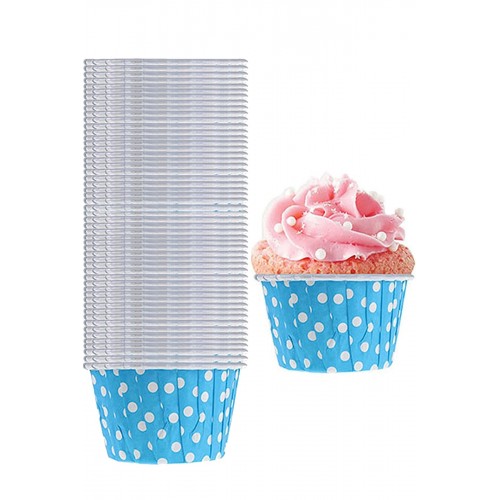 50'li Açık Mavi Renkli Puantiyeli Kağıt Muffin Kek Ve Sufle Kapsülü Cupcake Pişirme Kalıbı Kağıdı