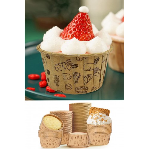 50'li Kraft Renk Desenli Muffin Kek Kalıbı Pasta Donut Baskılı Cupcake Kapsülü Muffin Kalıbı 7x4 Cm
