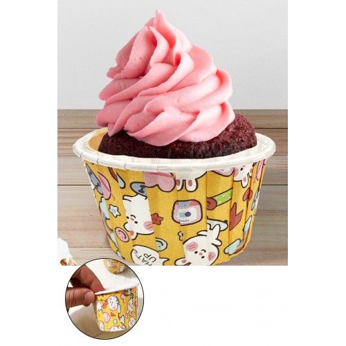 50'li Sarı Tavşan Baskılı Muffin Kek Kalıbı Fırında Dağılmayan Paskalya Gökkuşağı Cupcake Kapsülü
