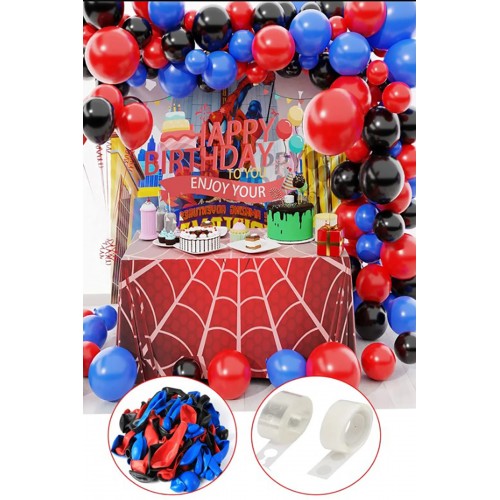 50'li Örümcek Adam Balon Seti Spiderman 20 Lacivert 15 Kırmızı 15 Siyah + 1 Zincir + 1 Sticker Parti
