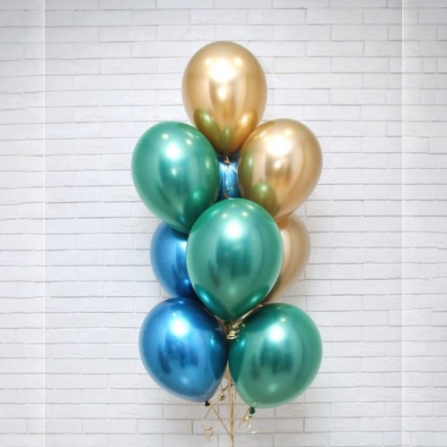 1 Adet 100'lü Yeşil Mavi Gold Krom Balon