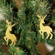 Gold Altın Keçe Geyik Yılbaşı Ağaç Süs Simli Eva Ağaç ve Hediye Süsü 6lı