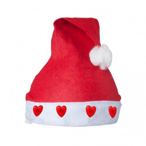 Işıklı Yılbaşı Kalpli Noel Baba Şapkası Anne Baba Erkek Bayan Hediye