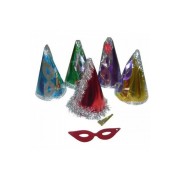 10 Lu Renkli Yılbaşı Şapkası Parti Maske Ve Düdük Seti Kağıt Üçgen Katyon Set Kaynana Dili Düdüğü