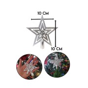 10cm Gümüş Gri Yılbaşı Çam Ağaçı Gümüş Tepe Yıldızı Yeni Yıl Metalik Tepe Süsü Yıldız