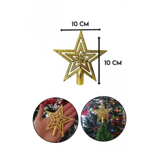 10cm Yılbaşı Çam Ağaçı Altın Gold Tepe Yıldızı Yeni Yıl Metalik Tepe Süsü Yıldız