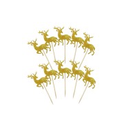 10lu Kürdan Geyik Gold Altın Sarısı Yılbaşı Simli Süslü Eva Sunum Kürdanı Yeni Yıl Noel Masa Dekor