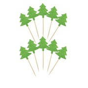 10lu Yeşil Kürdan Yılbaşı Çam Ağacı Simli Süslü Eva Sunum Kürdanı Yeni Yıl Noel Masa Dekor