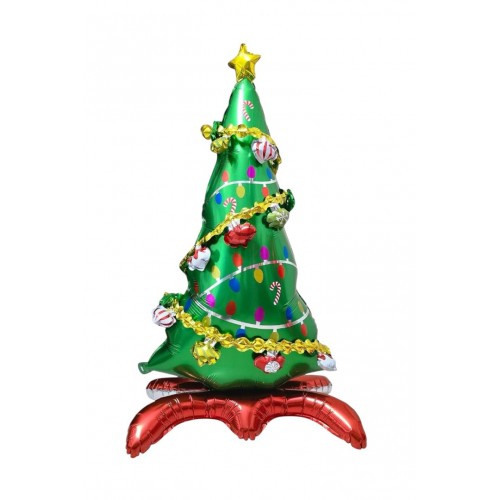 1 Ad. Yılbaşı Ağaç Folyo Balon 120x58 Cm Yeni Yıl Dekor Ayakta Duran Büyük Boy Ağaç Balon Süsleri