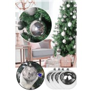 4'lü 10cm Yılbaşı Gümüş Çam Ağaçı Top Süs Büyük Boy Yeni Yıl Noel Dekoratif Parlak Cici Top Süs