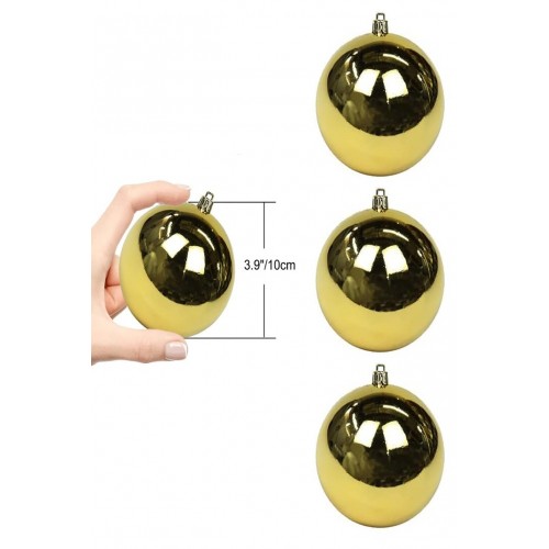  4'lü 10cm Yılbaşı Gold Altın Çam Ağaçı Top Süs Büyük Boy Yeni Yıl Noel Dekoratif Parlak Süs