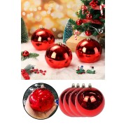 4'lü 10cm Yılbaşı Kırmızı Çam Ağaçı Top Süs Büyük Boy Yeni Yıl Noel Dekoratif Parlak Cici Top Süs