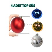 4'lü 10cm Yılbaşı Renkli Karışık Çam Ağaçı Top Süs Büyük Boy Yeni Yıl Noel Dekoratif Parlak