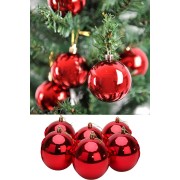 6 Adet Büyük Boy Kırmızı Yılbaşı Çam Ağaçı Süsü Yeni Yıl Noel Dekor Parlak Cici Top Süs 6cm