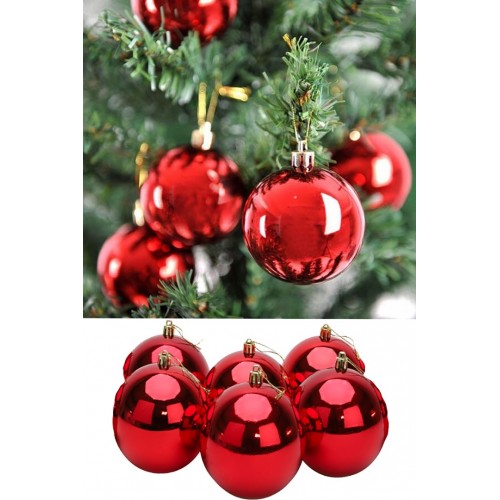 6 Adet Büyük Boy Kırmızı Yılbaşı Çam Ağaçı Süsü Yeni Yıl Noel Dekor Parlak Cici Top Süs 6cm