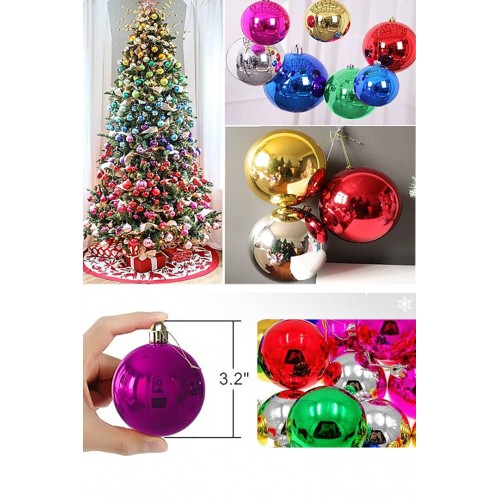 6'lı 8 Cm Renkli Yılbaşı Çam Ağaçı Süsü Parlak Büyük Boy Cici Top Süs Yeni Yıl Cam Ağaçı Topu