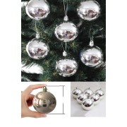  6'lı 8 Cm Yılbaşı Gümüş Çam Ağaçı Süsü Silver Parlak Büyük Boy Cici Top Süs Yeni Yıl Cam Ağaçı Topu