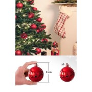 6'lı 8 Cm Yılbaşı Kırmızı Çam Ağaçı Süsü Parlak Büyük Boy Cici Top Süs Yeni Yıl Cam Ağaçı Topu