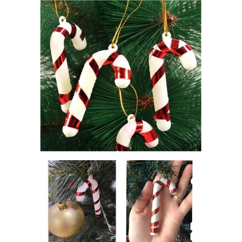 6'lı Yılbaşı Ağaç Süsü Baston Kırmızı Şeker Kamışı Ağaç Süsü Yeni Yıl Ağaç Süsleri