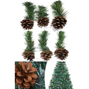 6'lı Yılbaşı Çam Ağaçı Yeşil Yapraklı Doğal Kozalak Yeni Yıl Ağaç Kozalağı Pratik Dekor Süs