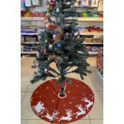 Beyaz Geyik Desenli Kırmızı Yılbaşı Ağacı Örtüsü Dekoratif Çam Ağaç Eteği Altlığı Süsü