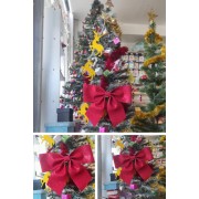 Kırmızı Simli Büyük Boy Yılbaşı Çam Ağacı Simli Süs Eva Fiyonk Kurdele Dekor Ağaç Kapı Süsü 25x25 Cm