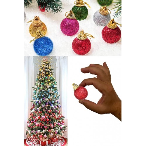 Renkli Parlak Desenli 6lı Yılbaşı Top Süs 4cm Çam Ağacı Süsleri Noel Dekorasyonu Cici Top Süsleme