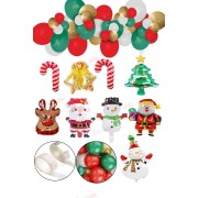 Yılbaşı 40 Metalik Balon 9'lu Folyo Balon Zincir Sticker Süsleme Seti Yeni Yıl Noel Baba Mekan Süs