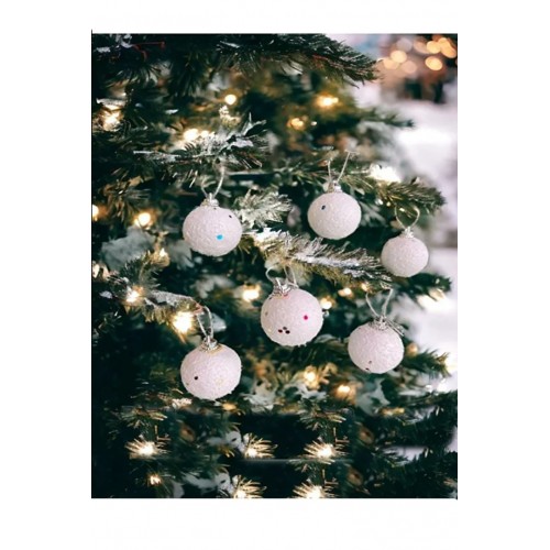 Yılbaşı Ağacı Süsleme 4 cm Beyaz Kar Topu 6'lı Kar Topu Ağaç Süsü Yeni Yıl