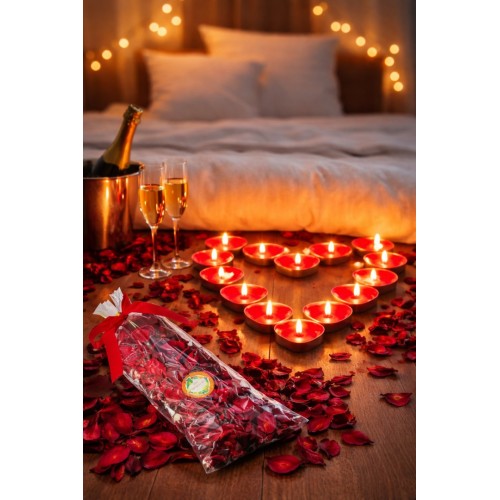 10 Kalpli Tealight Romantik Yer Mum + 350 Kuru Gül Yaprağı Romantik Süs Sevgiliye Sürpriz
