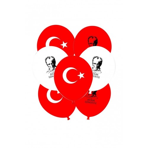 12 Adet Bayrak Balon Türk Bayraklı Ve Atatürk Baskılı Balon 23 Nisan 19 Mayıs Balon Süslemeleri
