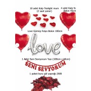 14 Şubat Gümüş Kırmızı Sevgililer Günü Balon Gül Yaprağı Süsleme Seti Love Folyo imza 4 Kalp Balon