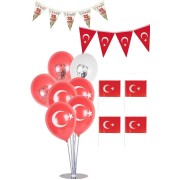 23 Nisan Balon Standlı Çubuklu Bayraklı Süsleme Seti Türk Bayrağı Flama Ev Kreş Okul Süsü