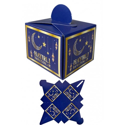 25li Ramazan Bayramı Küp Lokumluk 4.5x5.5 Cm Hayırlı Ramazanlar Baskılı Hurma Kutusu Konsept Dini