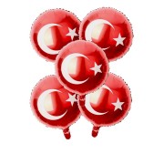 5 Ad Bayrak Folyo Kırmızı Balon Türk Bayraklı Baskılı 23 Nisan 19 Mayıs Süslemesi Türk Bayrağı 45cm