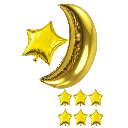 8 Ad Gold Altın Ay Yıldız Folyo Balon Seti Baby Shower Cinsiyet Doğum Günü Parti Ay Yıldız Balon Süs