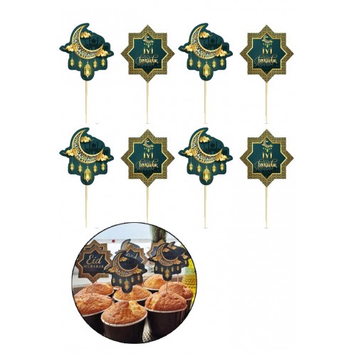 8'li İyi Bayram Temalı Sunum Kürdanı Hoşgeldin Ramazan Sofrası Dekor Süsleme Cupcake Kürdan