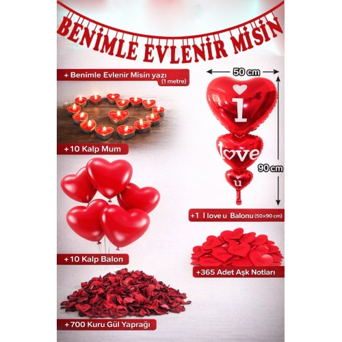 Evlilik Teklifi Oda Ev Süsleme Malzemeleri Kalp Mum ve Balon Gül Yaprağı Sevgililer Günü Evlenme Set