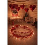  Evlilik Yıldönümü Sürprizi Romantik Yıl Dönümü Set 14 Şubat Evlenme Teklifi Kalp Mum, Folyo Balon